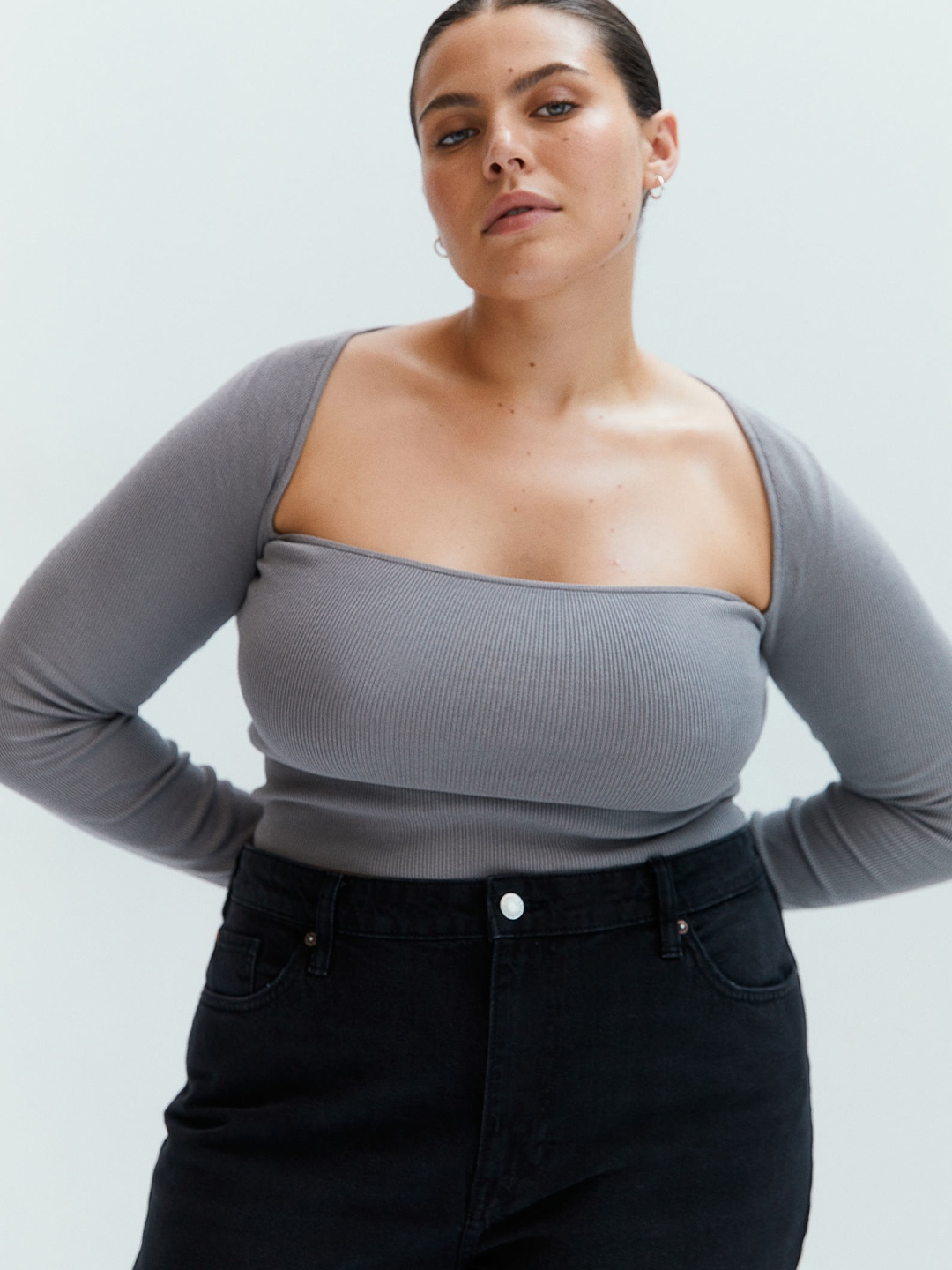 

H&M Square-Neck Cropped Top, Grey