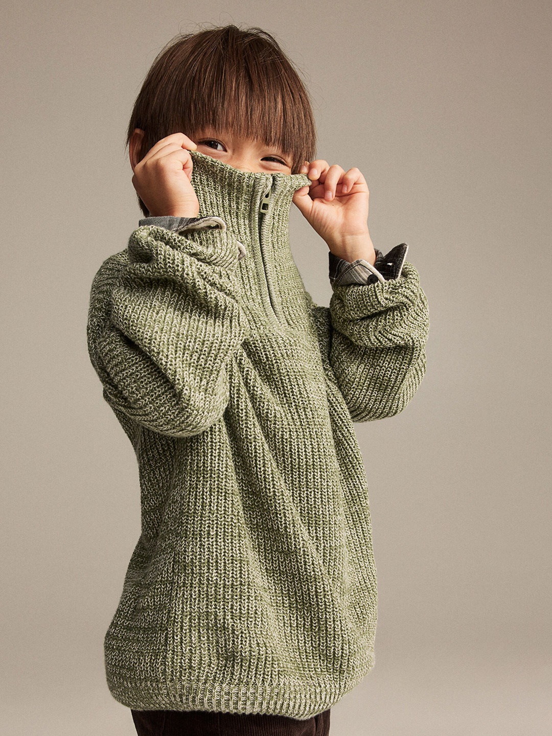 

H&M Boys Pure Cotton Zip-Top Jumper, Green