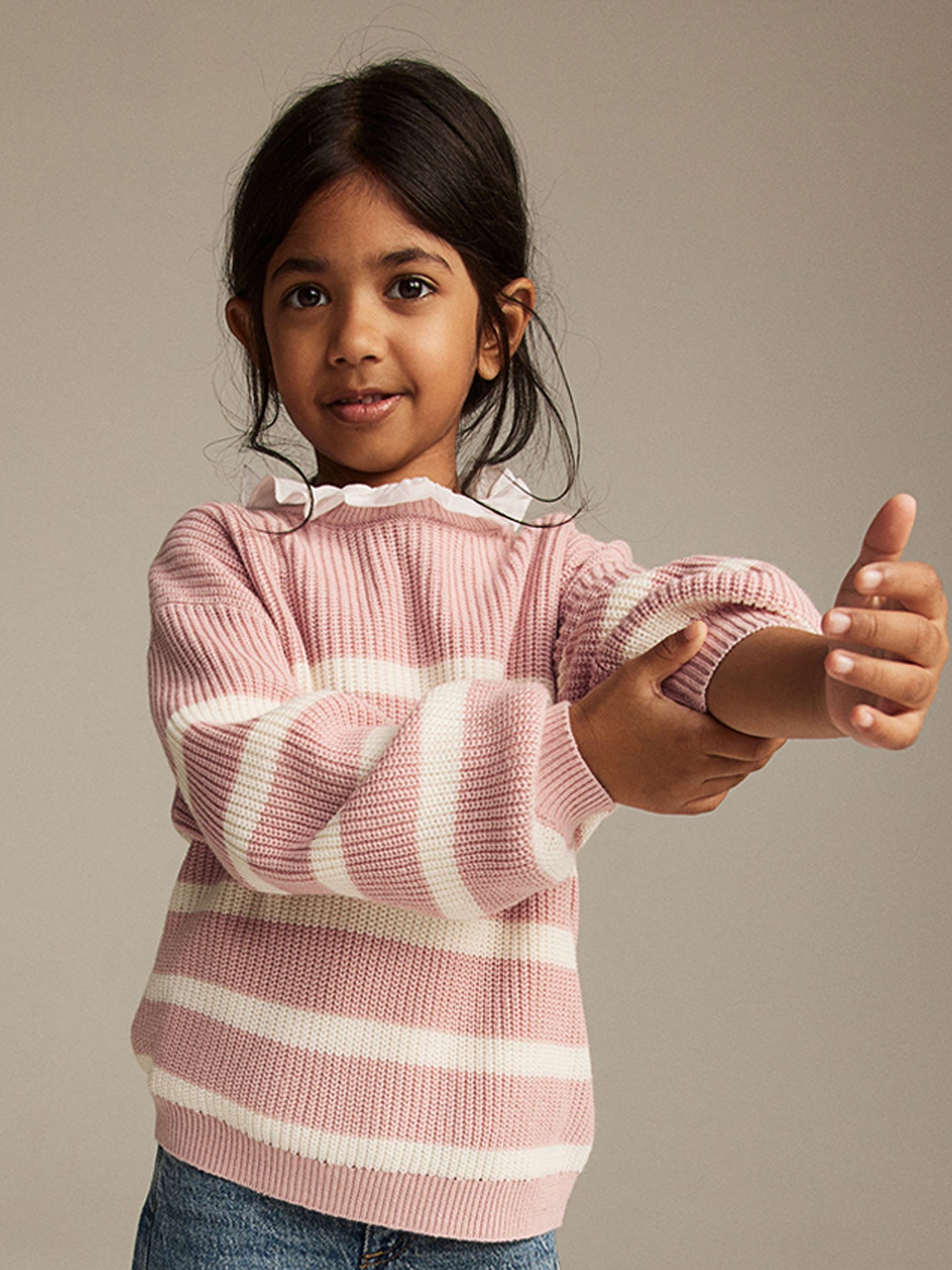 

H&M Girls Textured-Knit Jumper, Pink