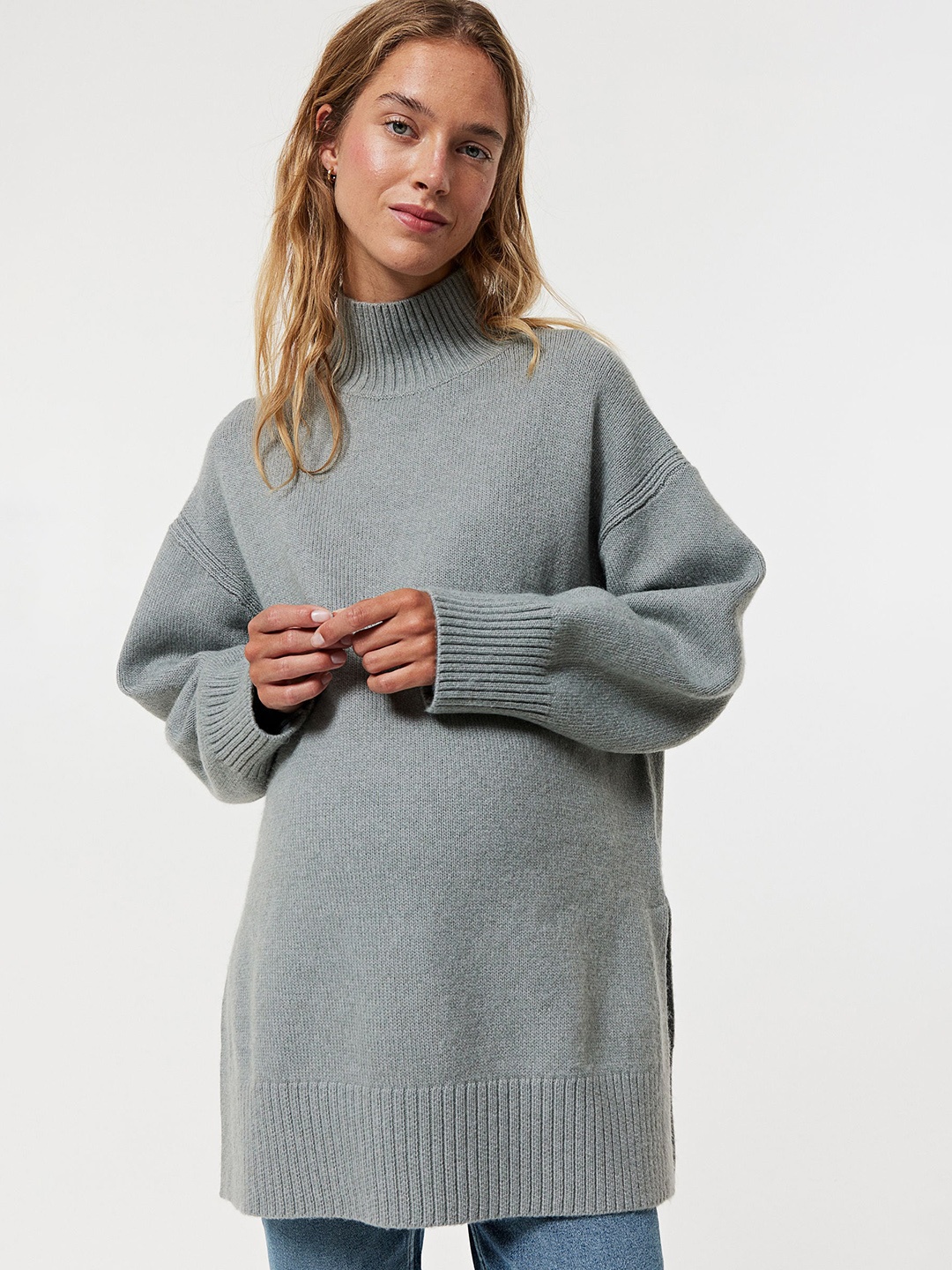 

H&M MAMA Polo-Neck Jumper, Grey