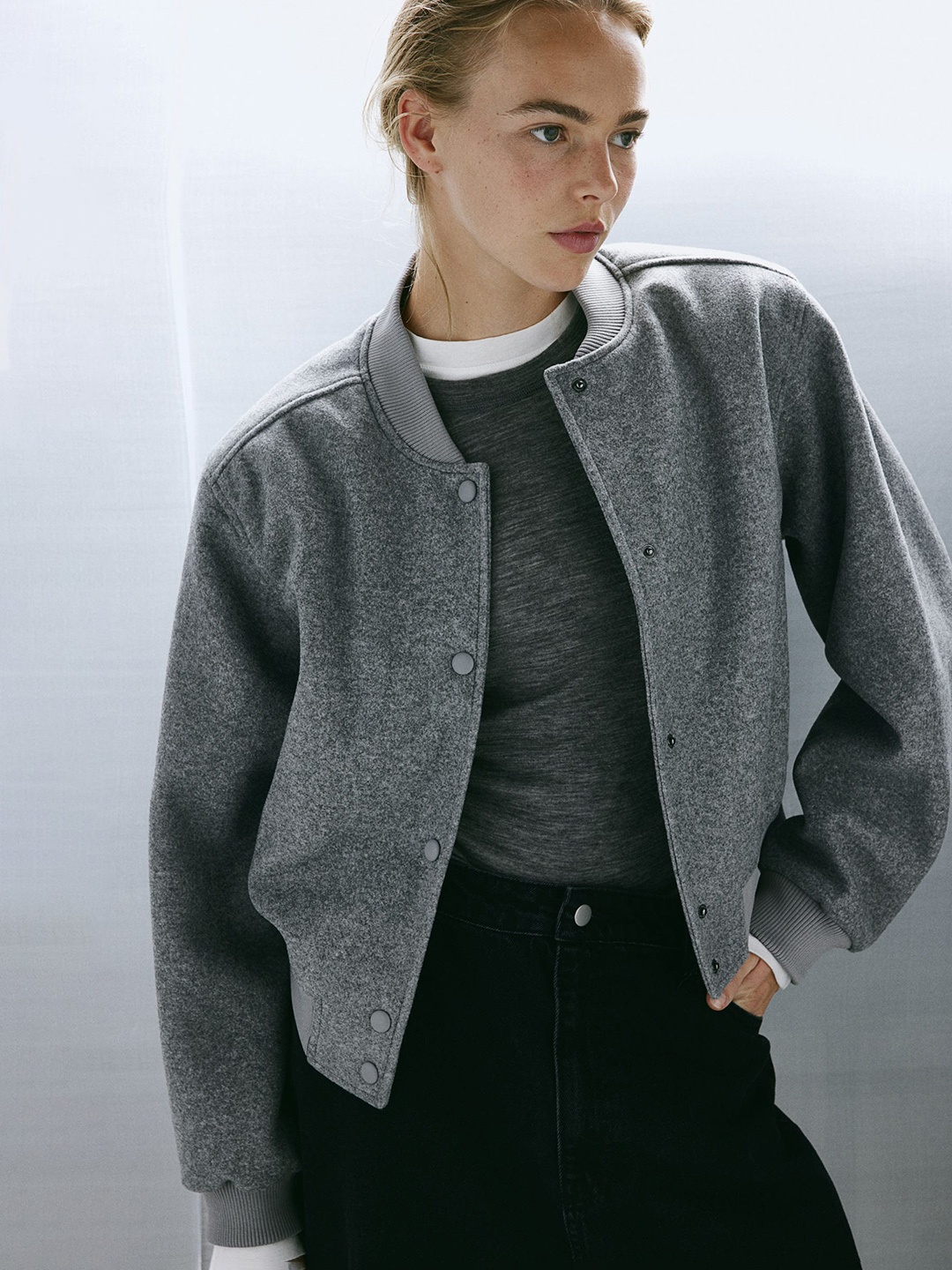 

H&M Felted Bomber Jacket, Grey