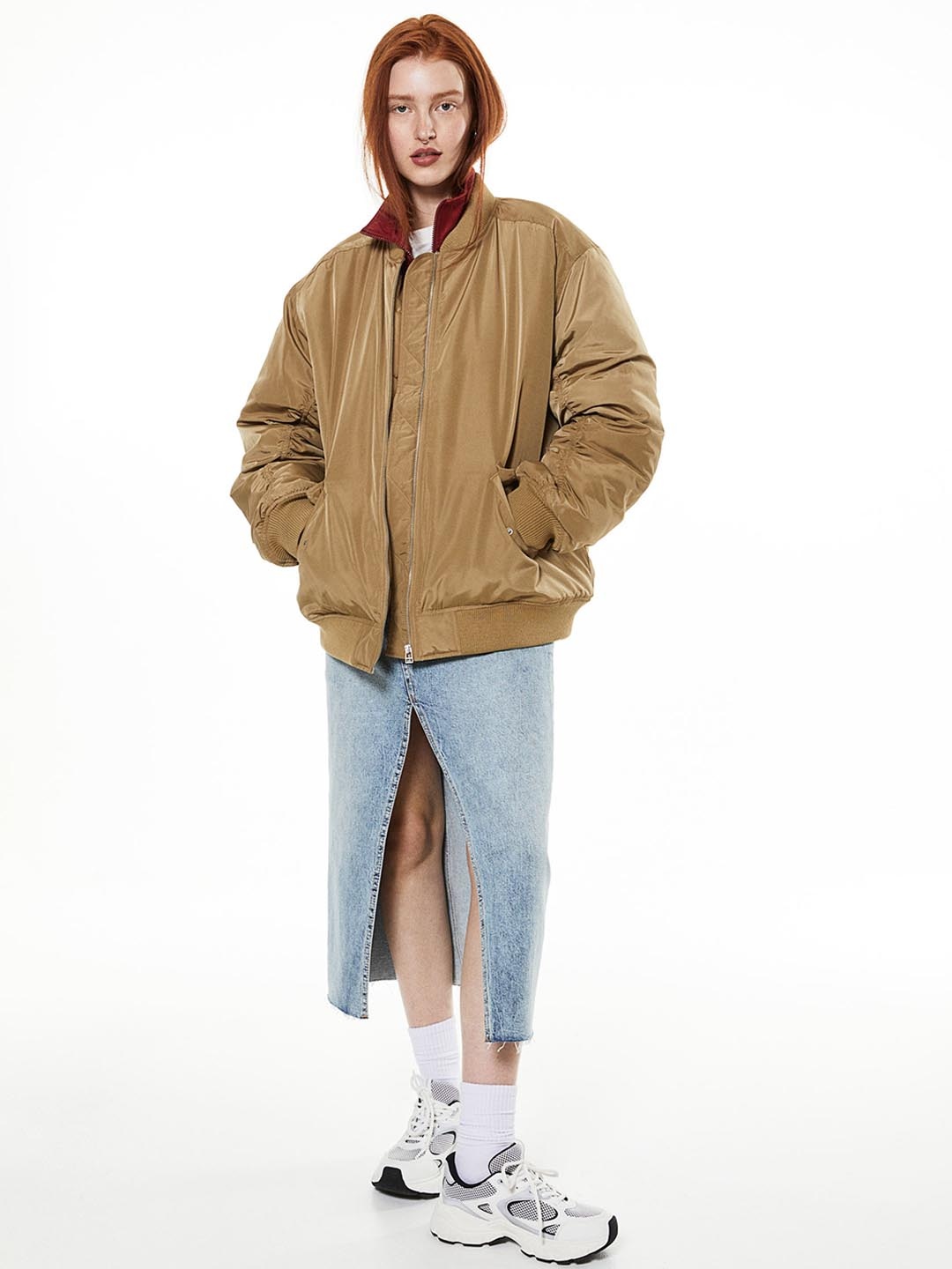 

H&M Oversized Bomber Jacket, Beige