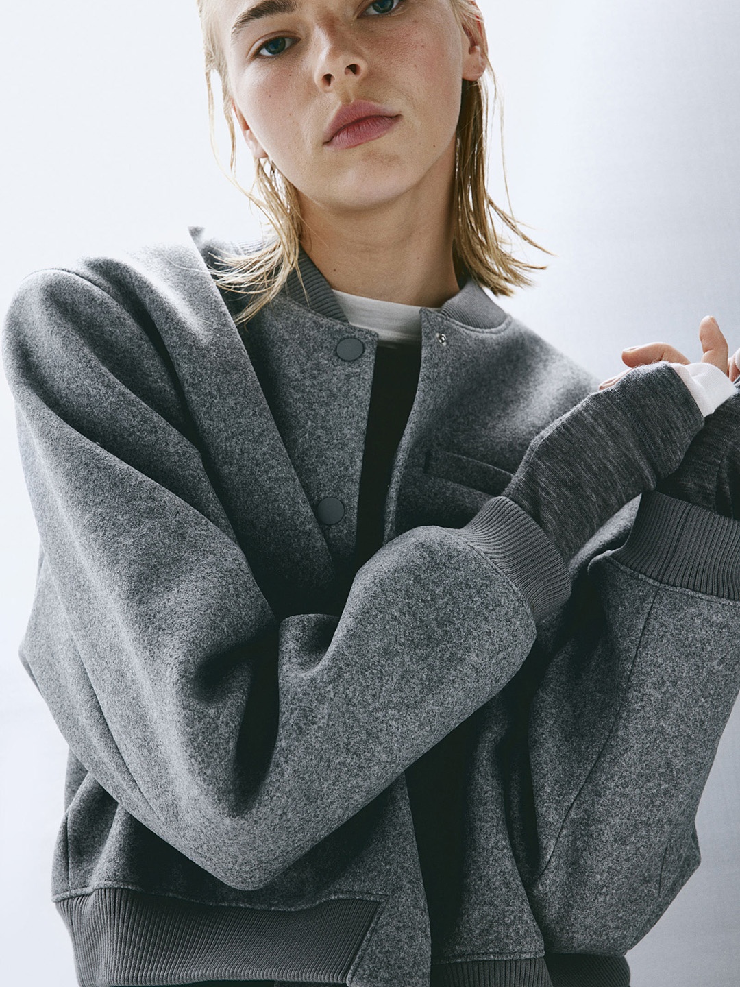 

H&M Cropped Bomber Jacket, Grey