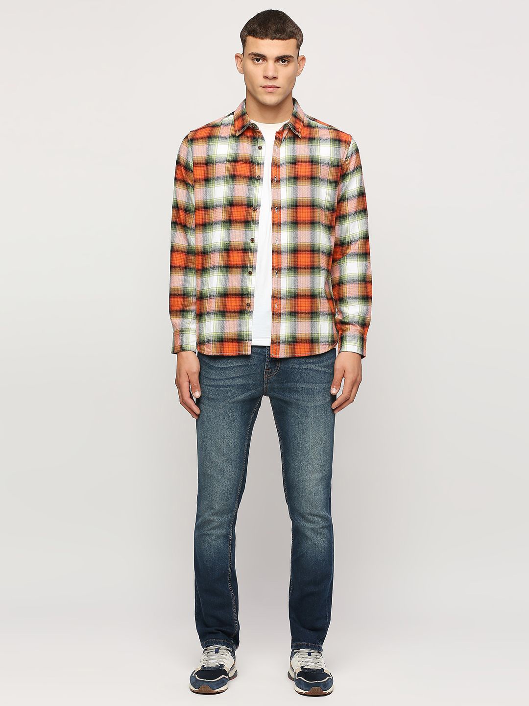 

Pepe Jeans Tartan Checked Spread Collar Pure Cotton Casual Shirt, Orange