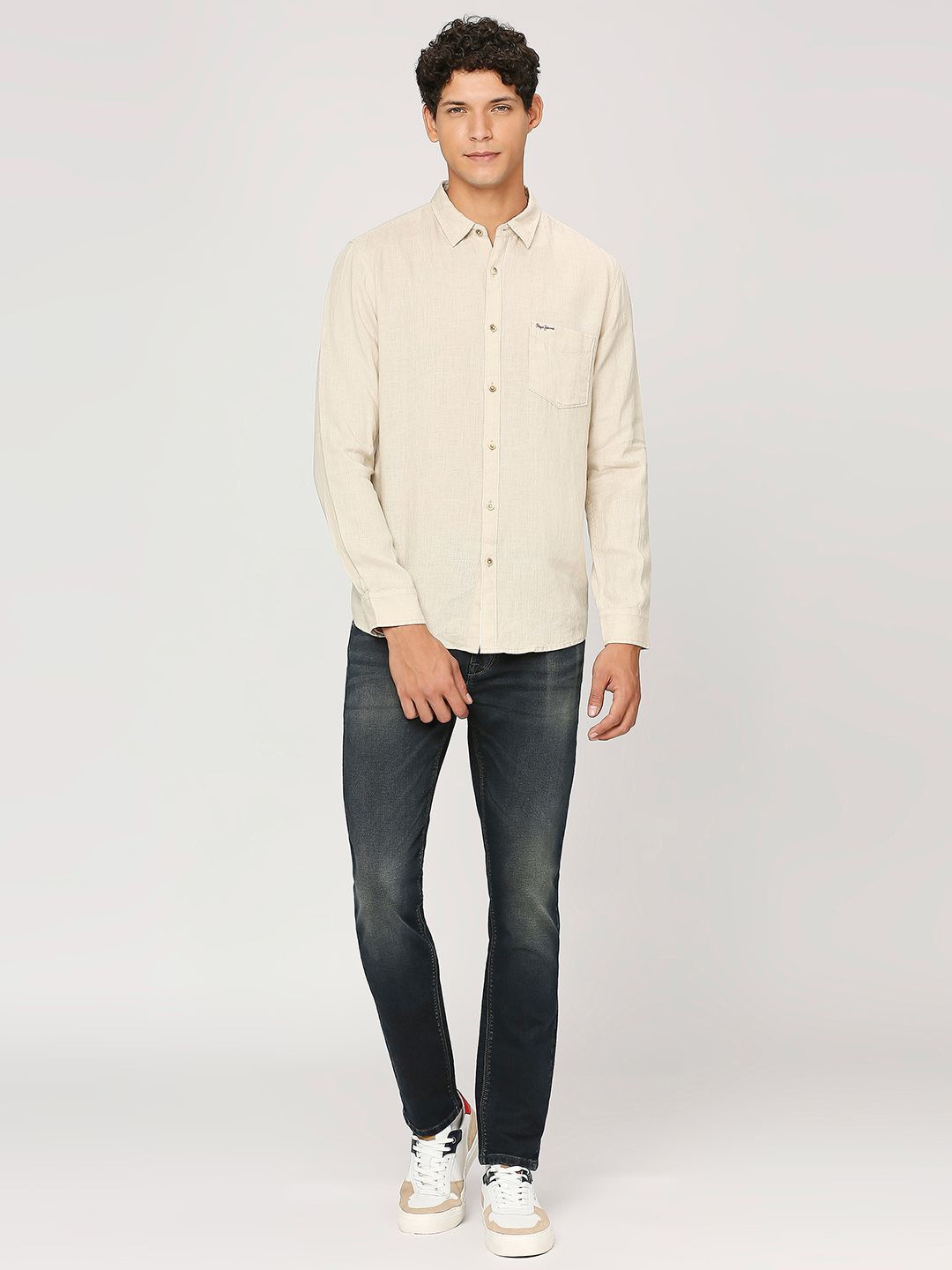 

Pepe Jeans Spread Collar Pure Linen Casual Shirt, Beige