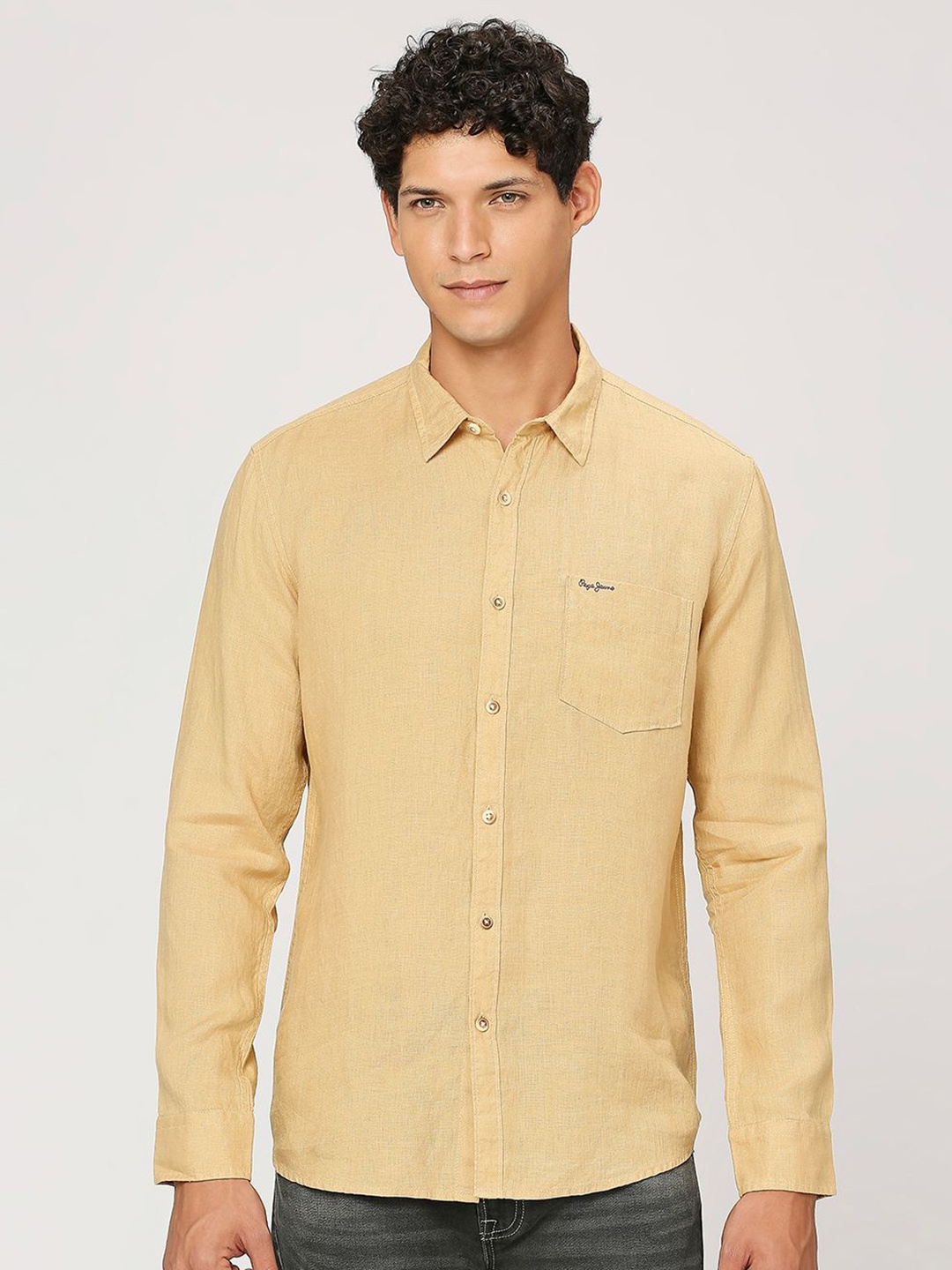 

Pepe Jeans Regular Fit Pure Linen Casual Shirt, Khaki
