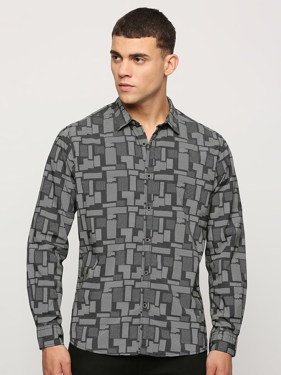 

Pepe Jeans Geometric Printed Pure Cotton Casual Shirt, Black