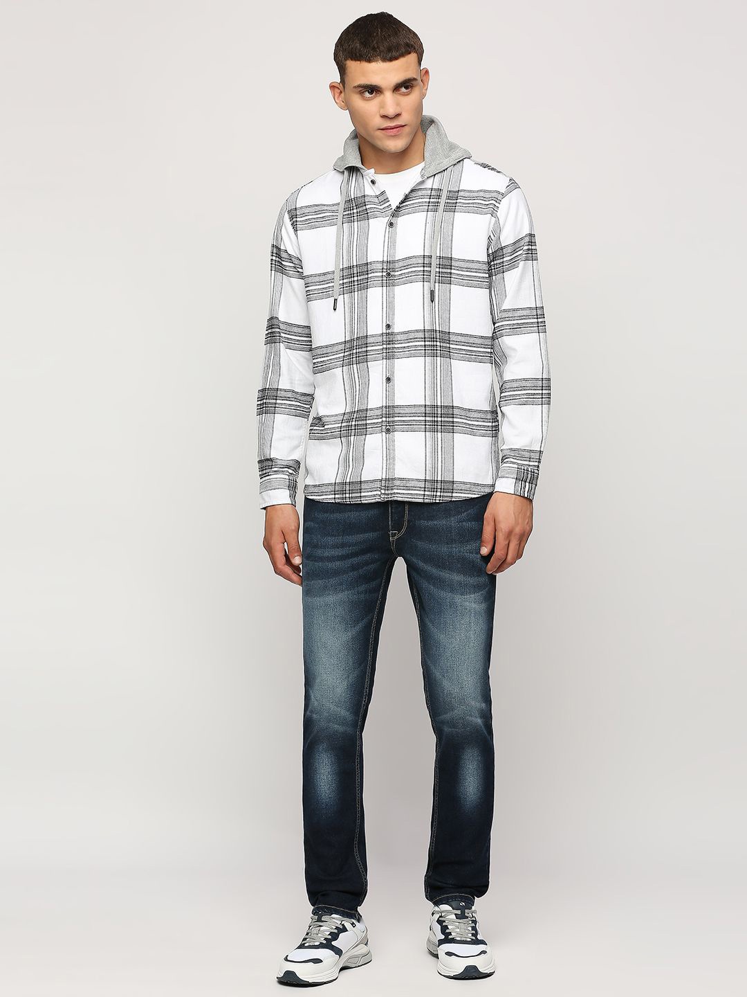 

Pepe Jeans Tartan Checked Hooded Pure Cotton Casual Shirt, White