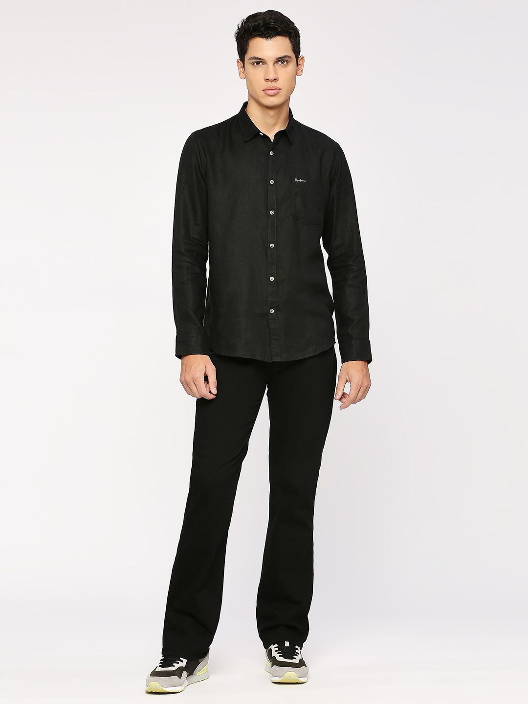 

Pepe Jeans Spread Collar Long Sleeves Linen Casual Shirt, Black