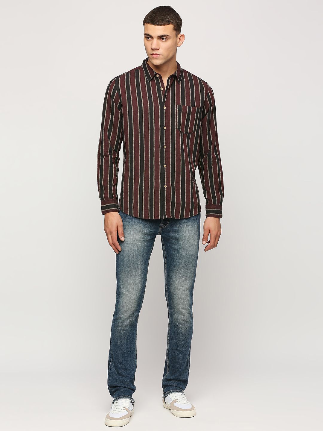 

Pepe Jeans Vertical Stripes Linen Cotton Casual Shirt, Red