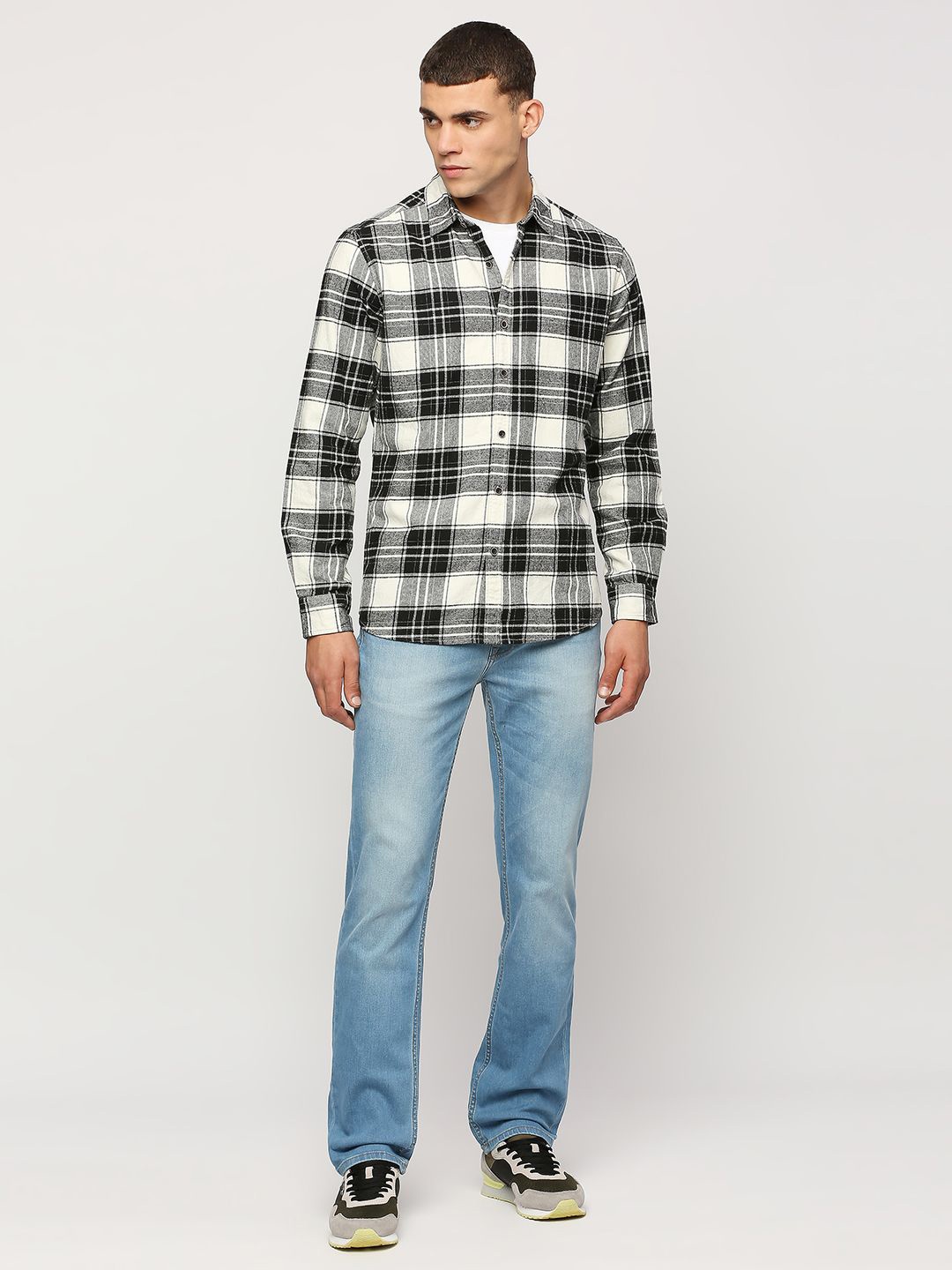 

Pepe Jeans Tartan Checks Spread Collar Long Sleeves Cotton Casual Shirt, Black