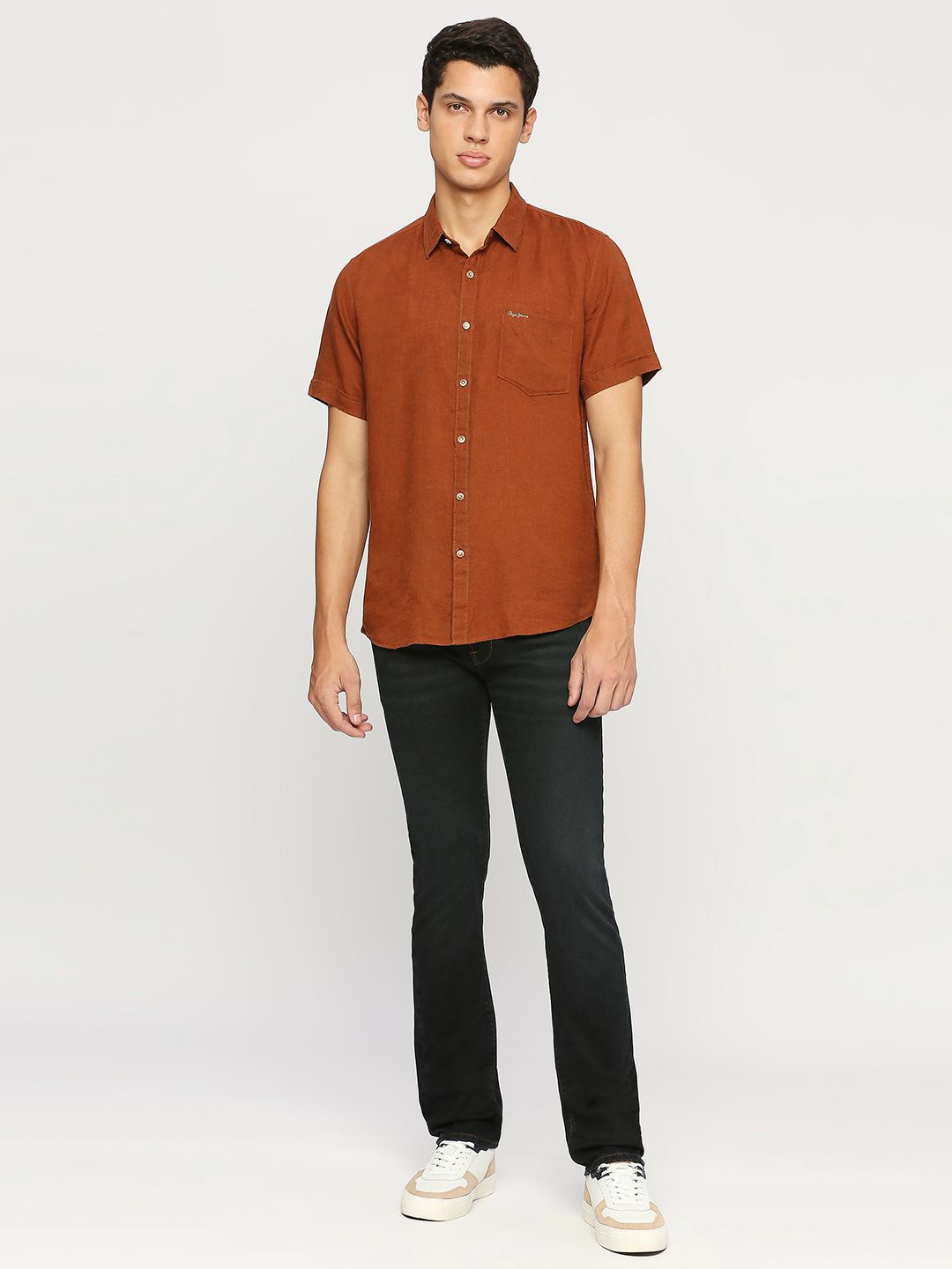 

Pepe Jeans Spread Collar Pure Linen Casual Shirt, Brown