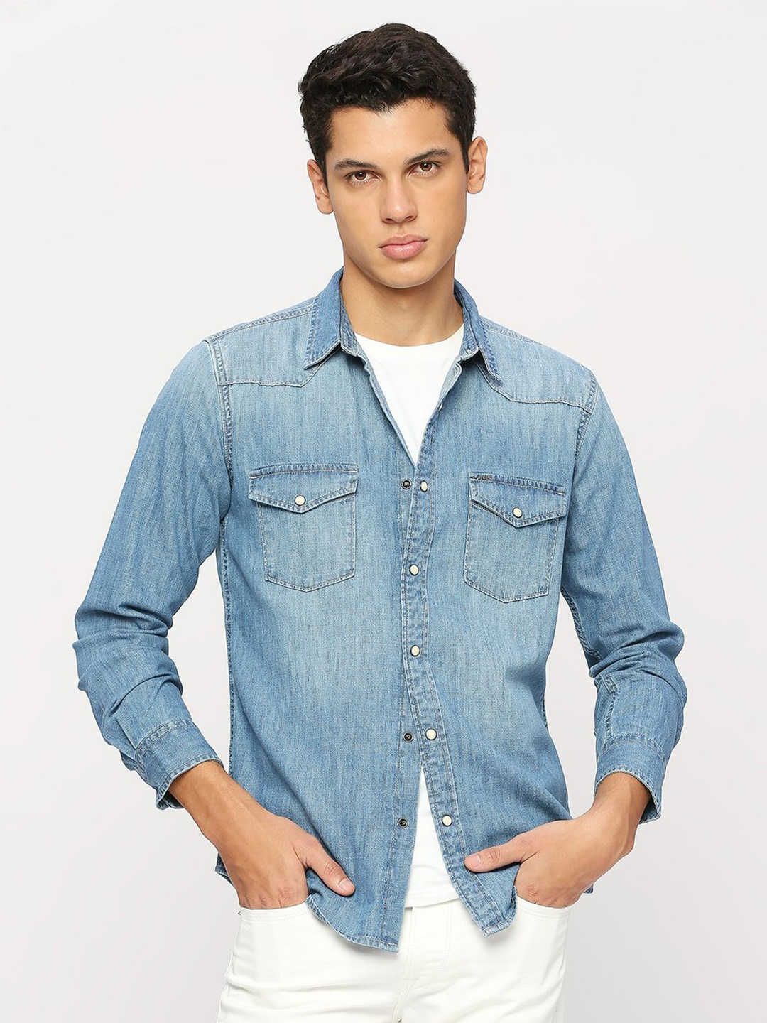 

Pepe Jeans Spread Collar Pure Cotton Casual Shirt, Blue