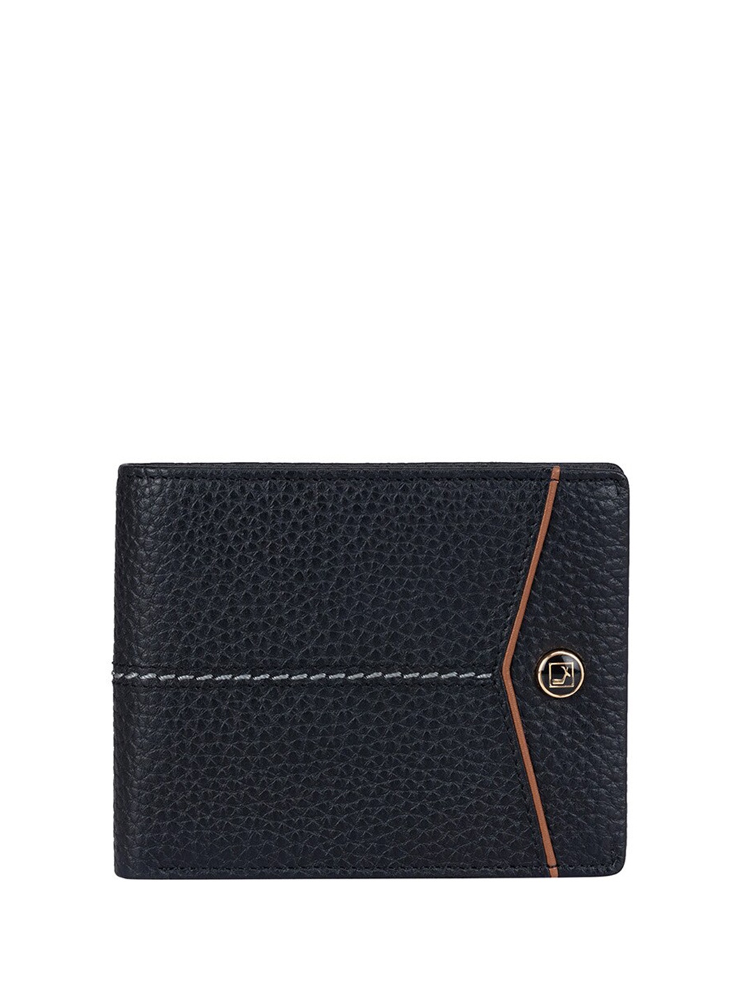 

Da Milano Men Textured Leather Two Fold Wallet, Black