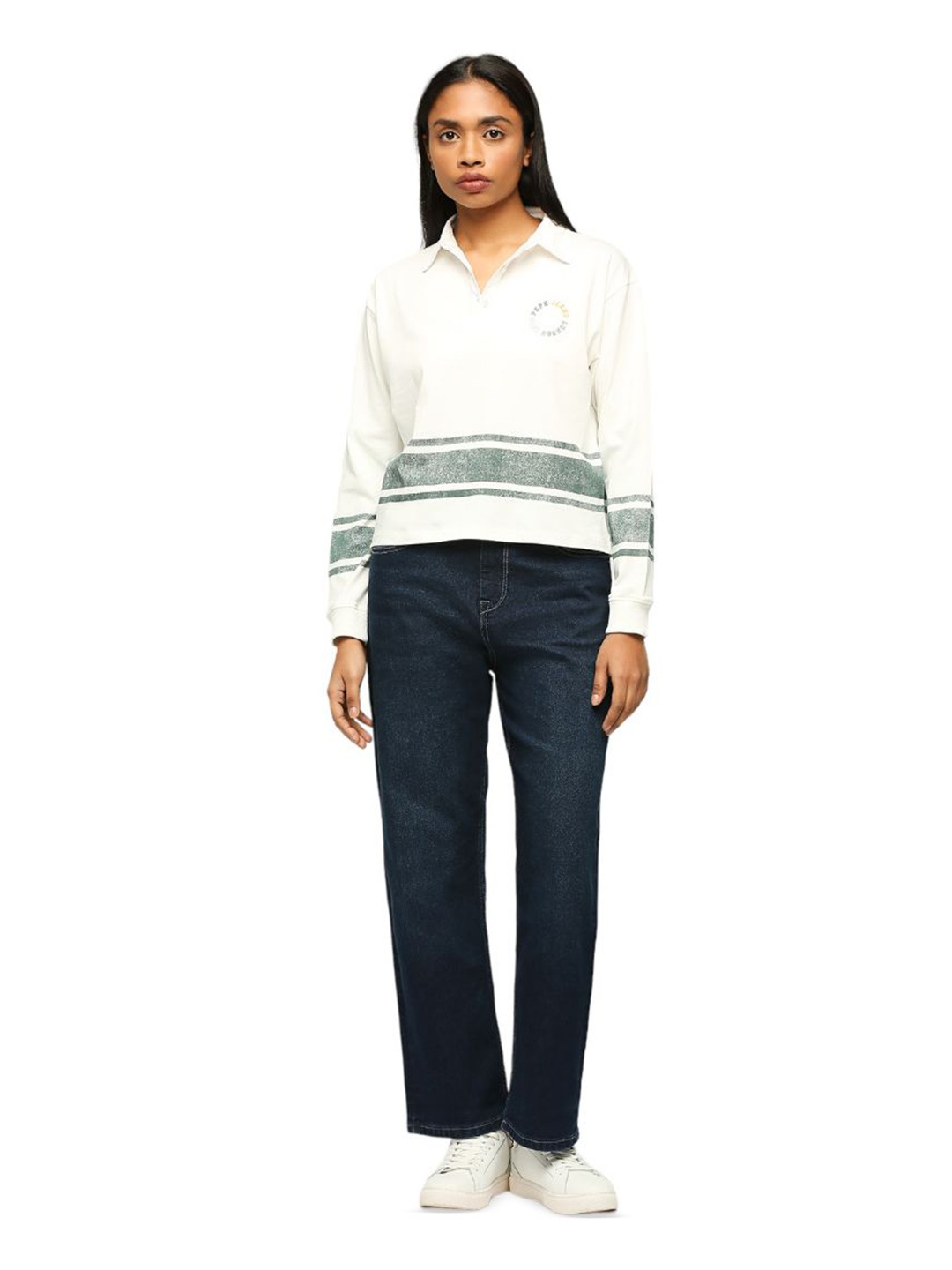 

Pepe Jeans Striped Polo Collar Pure Cotton Relaxed Fit T-shirt, White