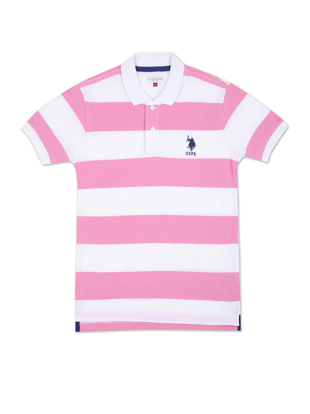 

U.S. Polo Assn. Kids Boys Striped Polo Collar Pure Cotton T-Shirt, Pink
