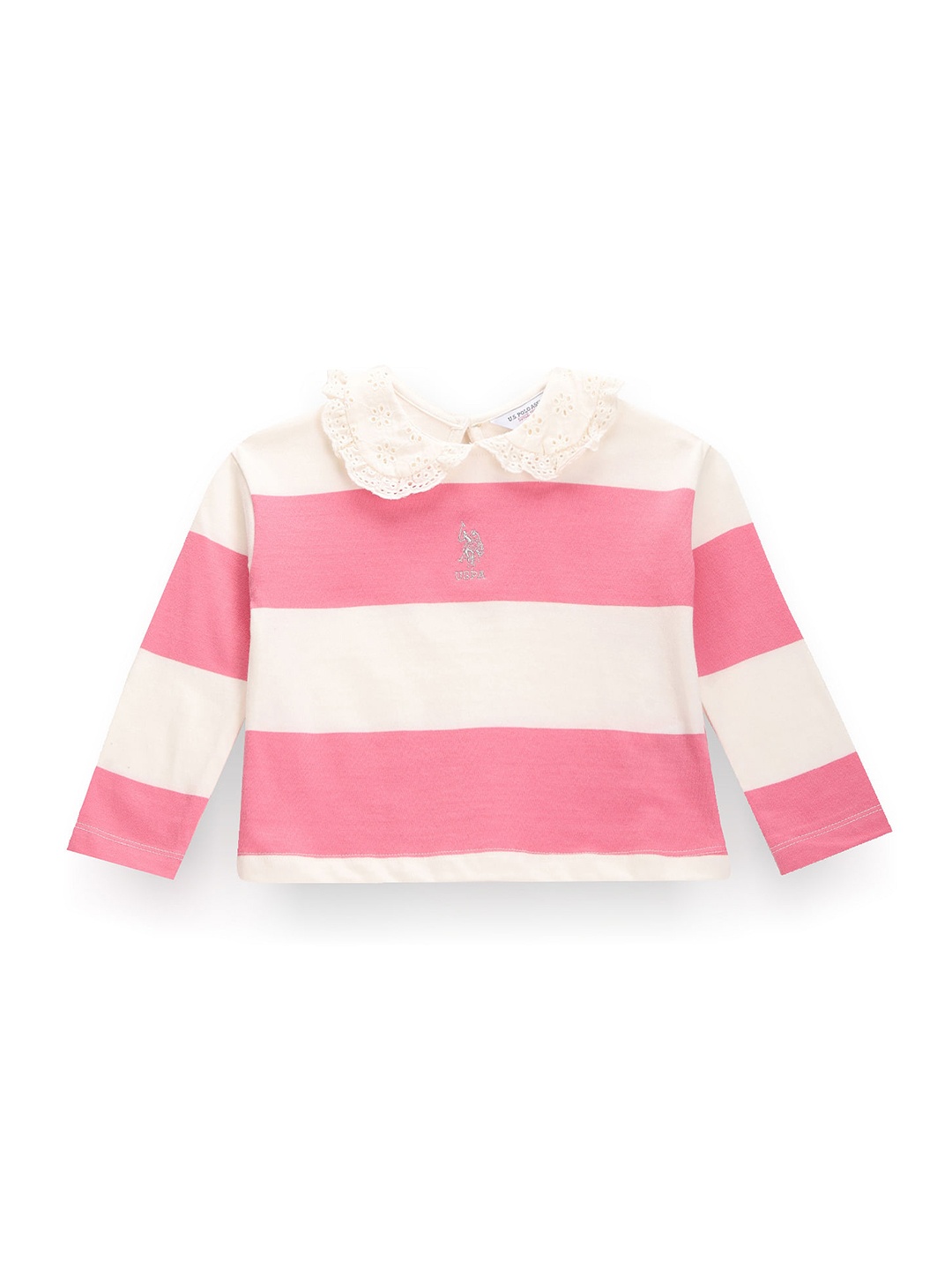 

U.S. Polo Assn. Kids Girls Striped Polo Collar Pure Cotton T-Shirt, Pink