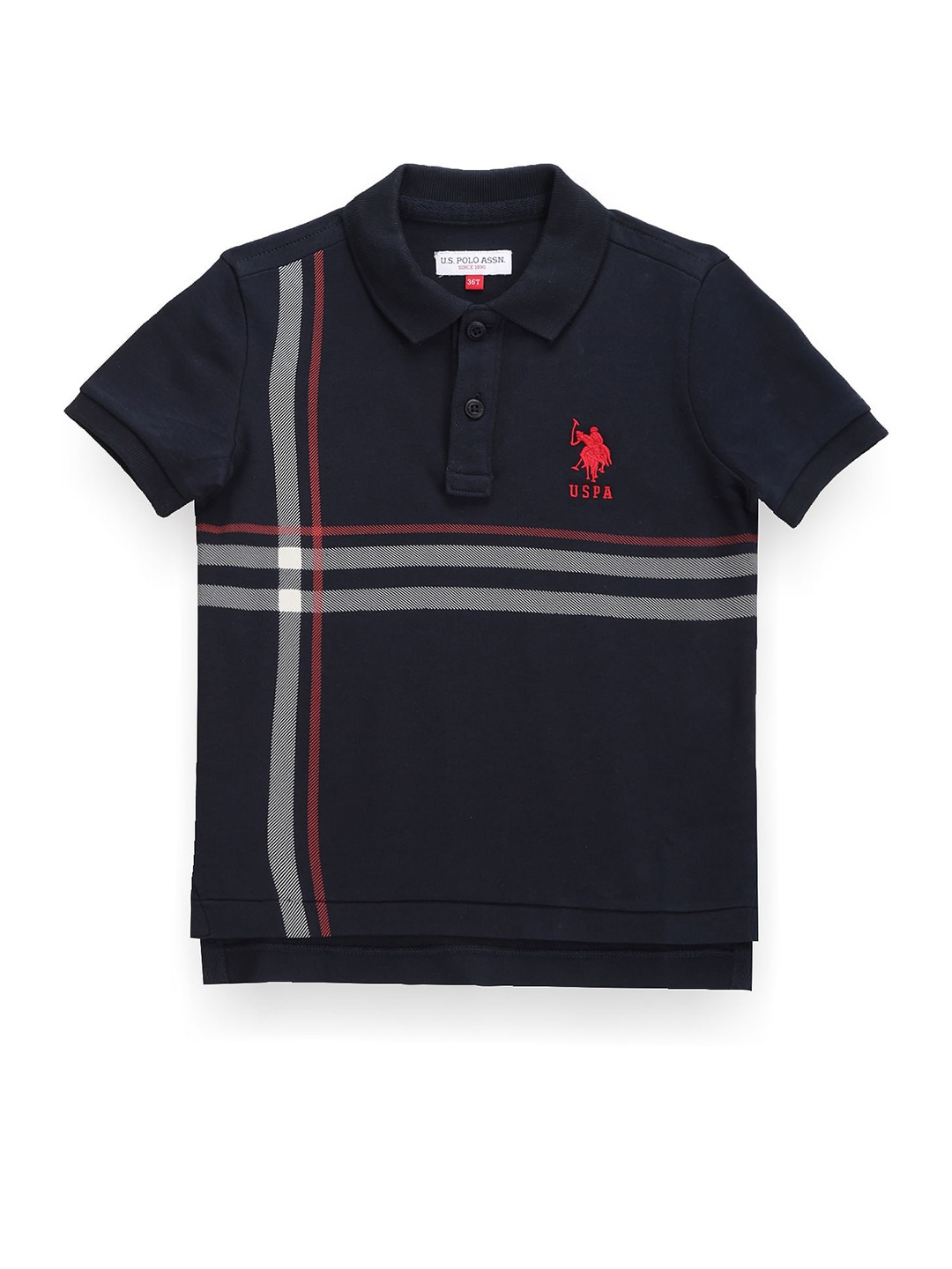 

U.S. Polo Assn. Kids Boys Striped Polo Collar Pure Cotton T-Shirt, Navy blue