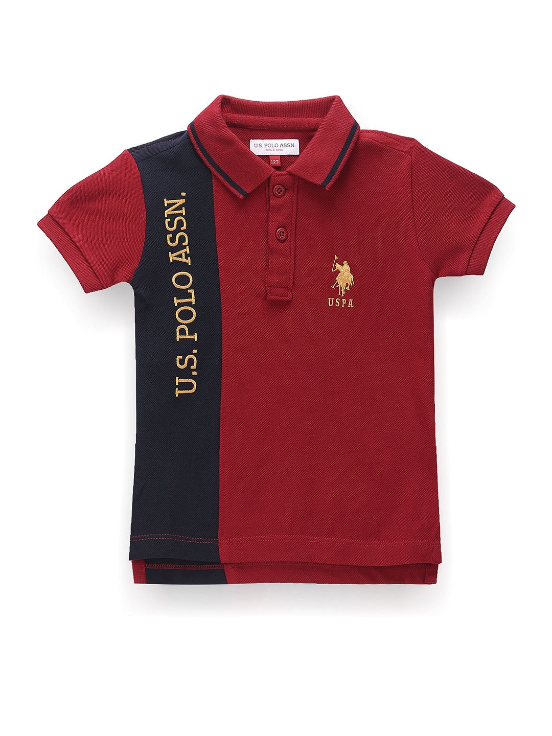 

U.S. Polo Assn. Kids Boys Colourblocked Polo Collar Pure Cotton T-shirt, Red