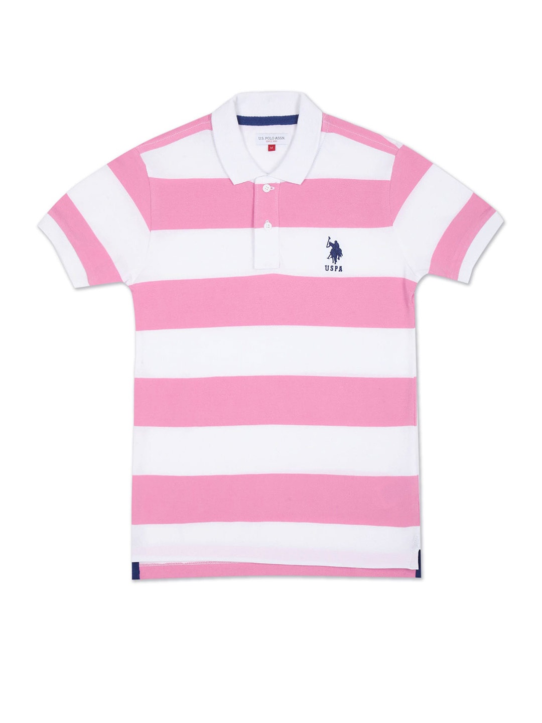 

U.S. Polo Assn. Kids Boys Striped Polo Collar Pure Cotton T-shirt, Pink