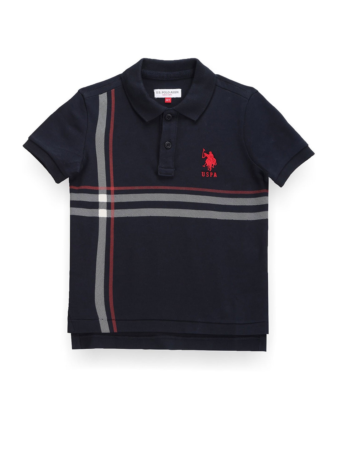 

U.S. Polo Assn. Kids Boys Striped Polo Collar Pure Cotton T-shirt, Navy blue