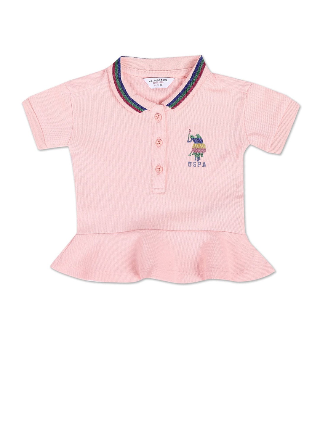 

U.S. Polo Assn. Kids Girls Shirt Collar Pure Cotton Peplum Top, Pink