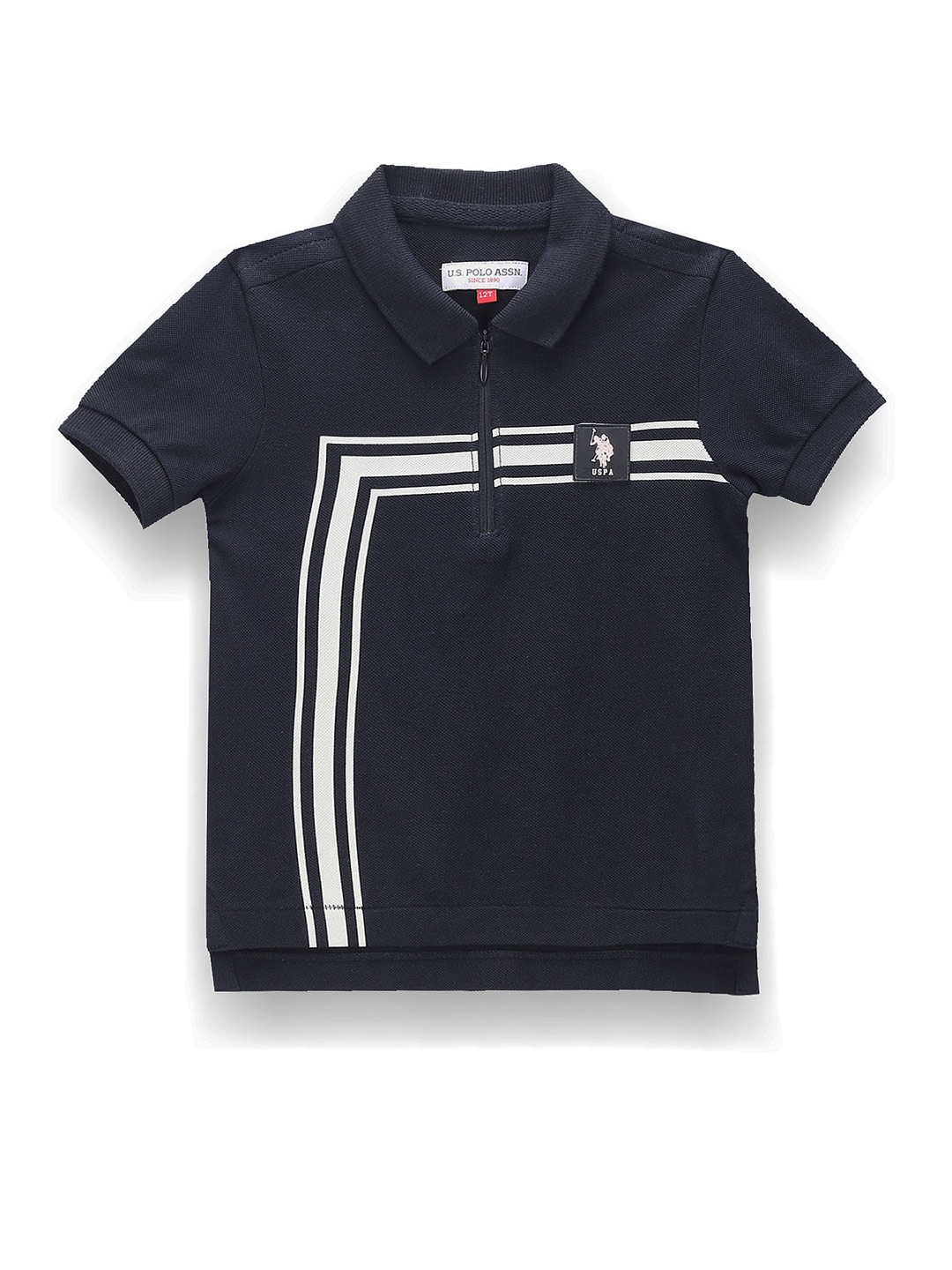 

U.S. Polo Assn. Kids Boys Geometric Printed Polo Collar Pure Cotton T-Shirt, Blue