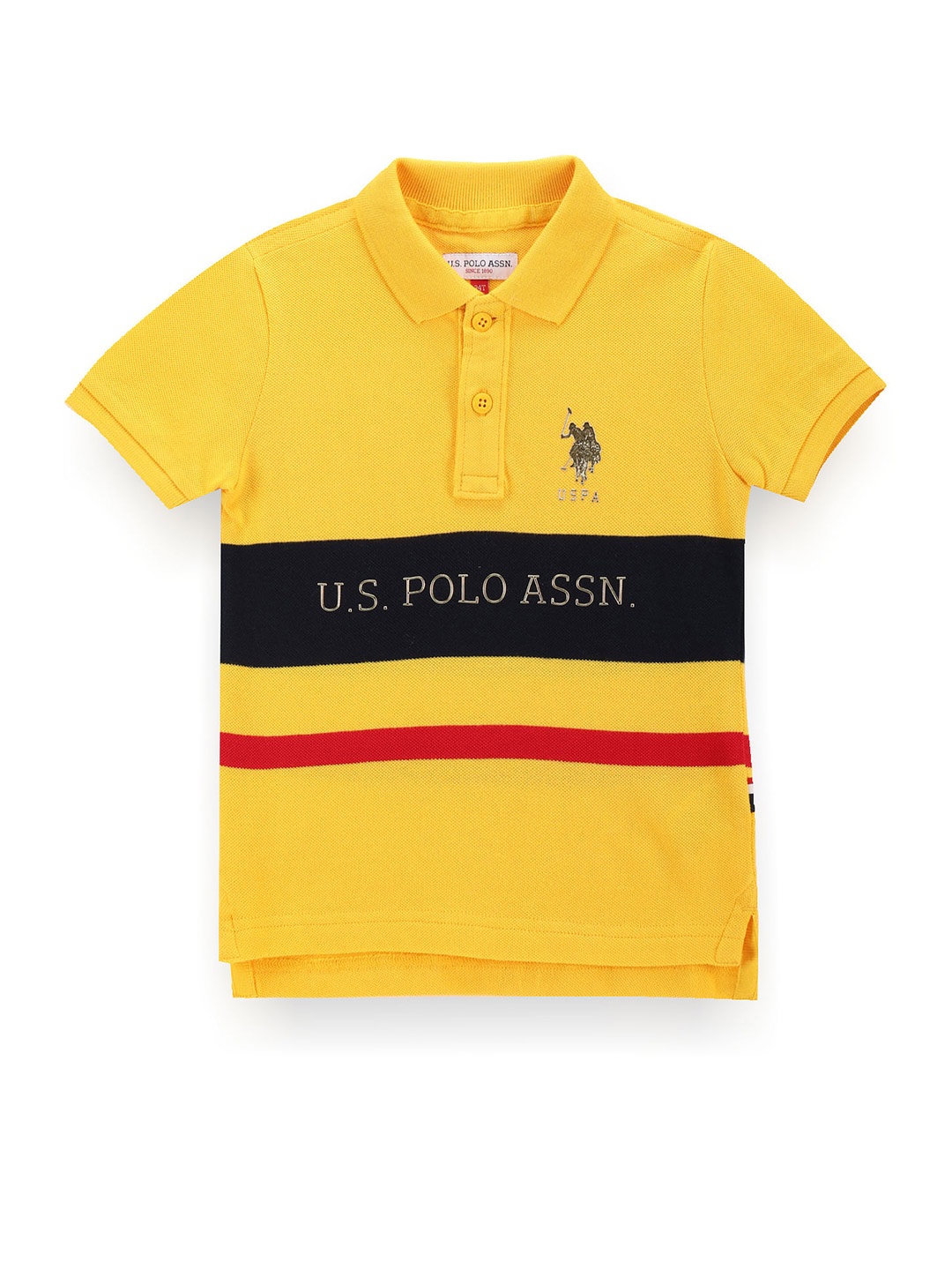 

U.S. Polo Assn. Kids Boys Striped Polo Collar Pure Cotton T-Shirt, Yellow