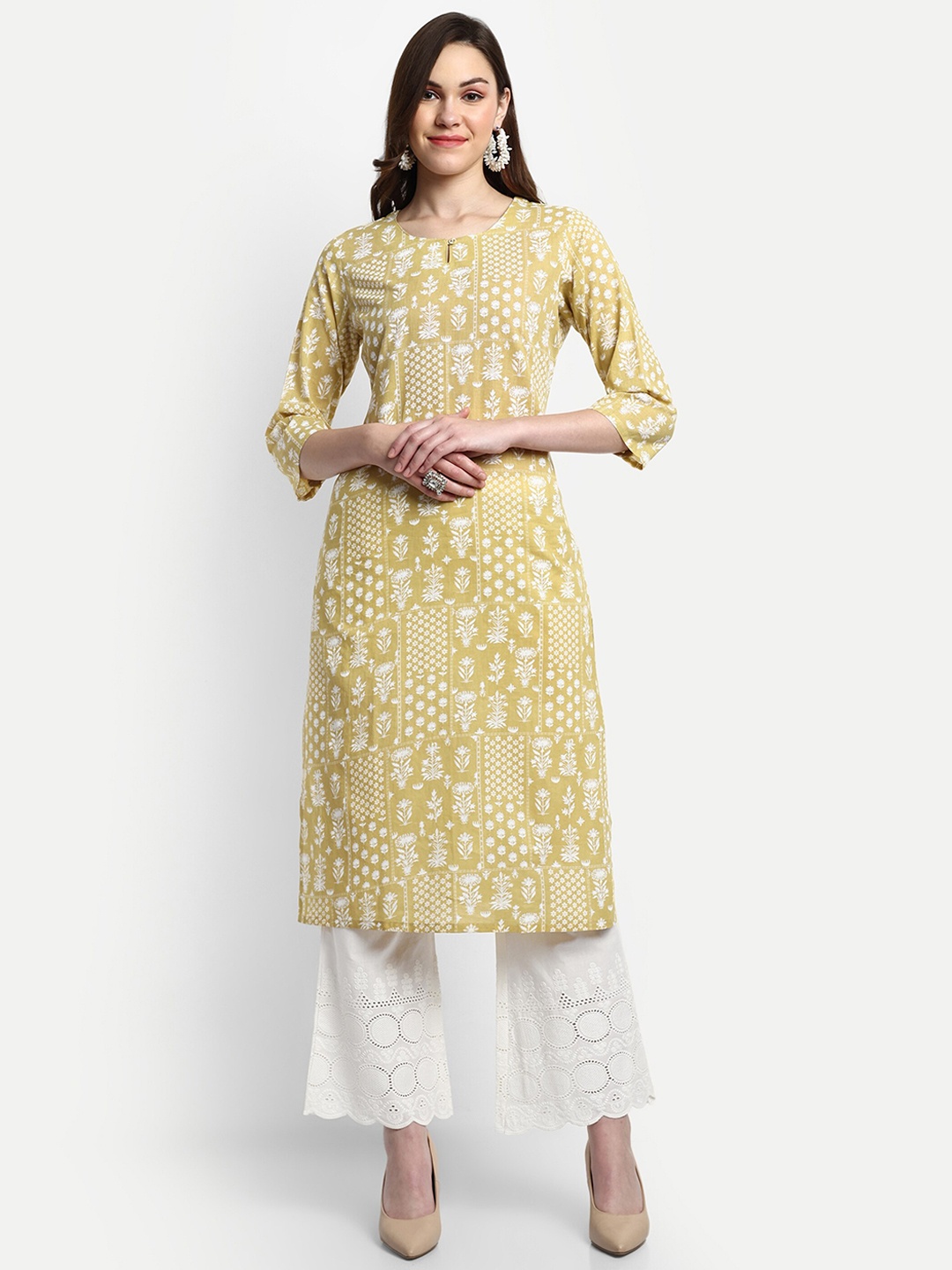 

KAVITA GUPTA Ethnic Motifs Printed Regular Kurta With Trousers, Beige