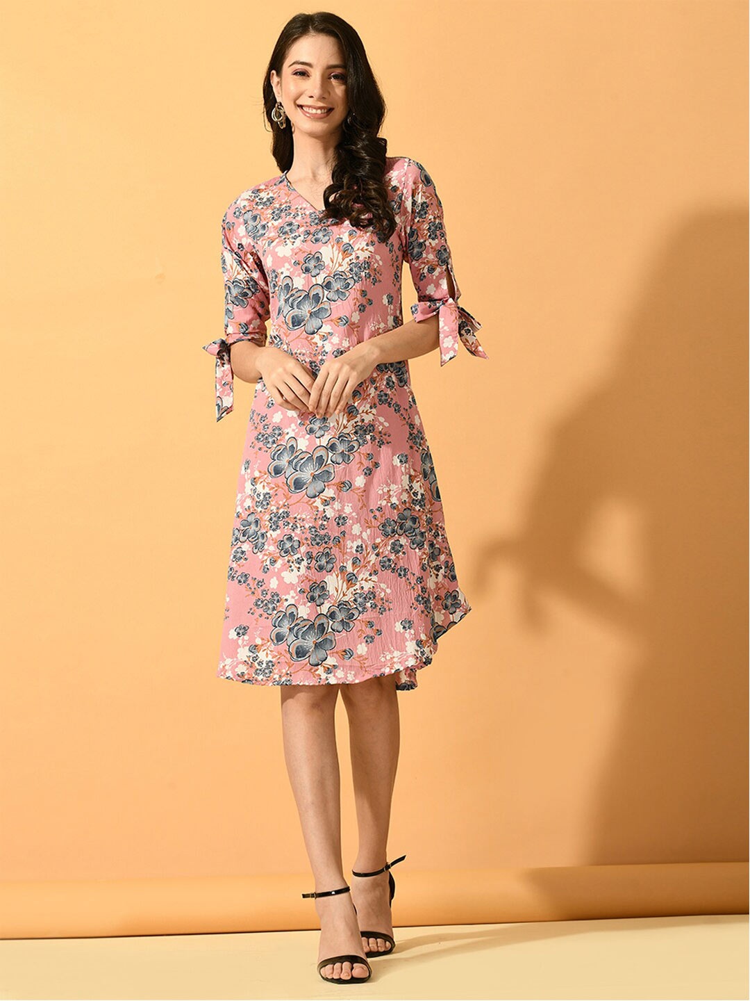

KALINI Floral Printed V-Neck A-Line Dress, Pink