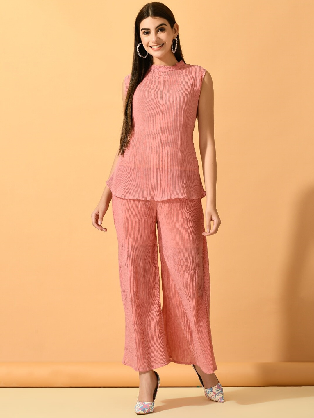 

KALINI High-Neck Top With Palazzos Co-Ords, Pink