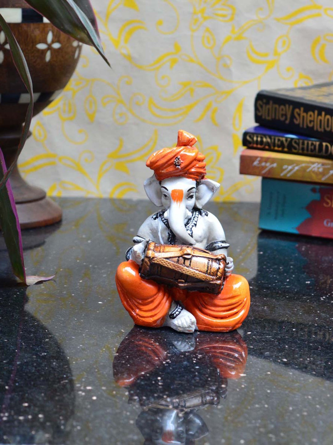 

eCraftIndia Orange & White Textured Lord Ganesha Showpiece