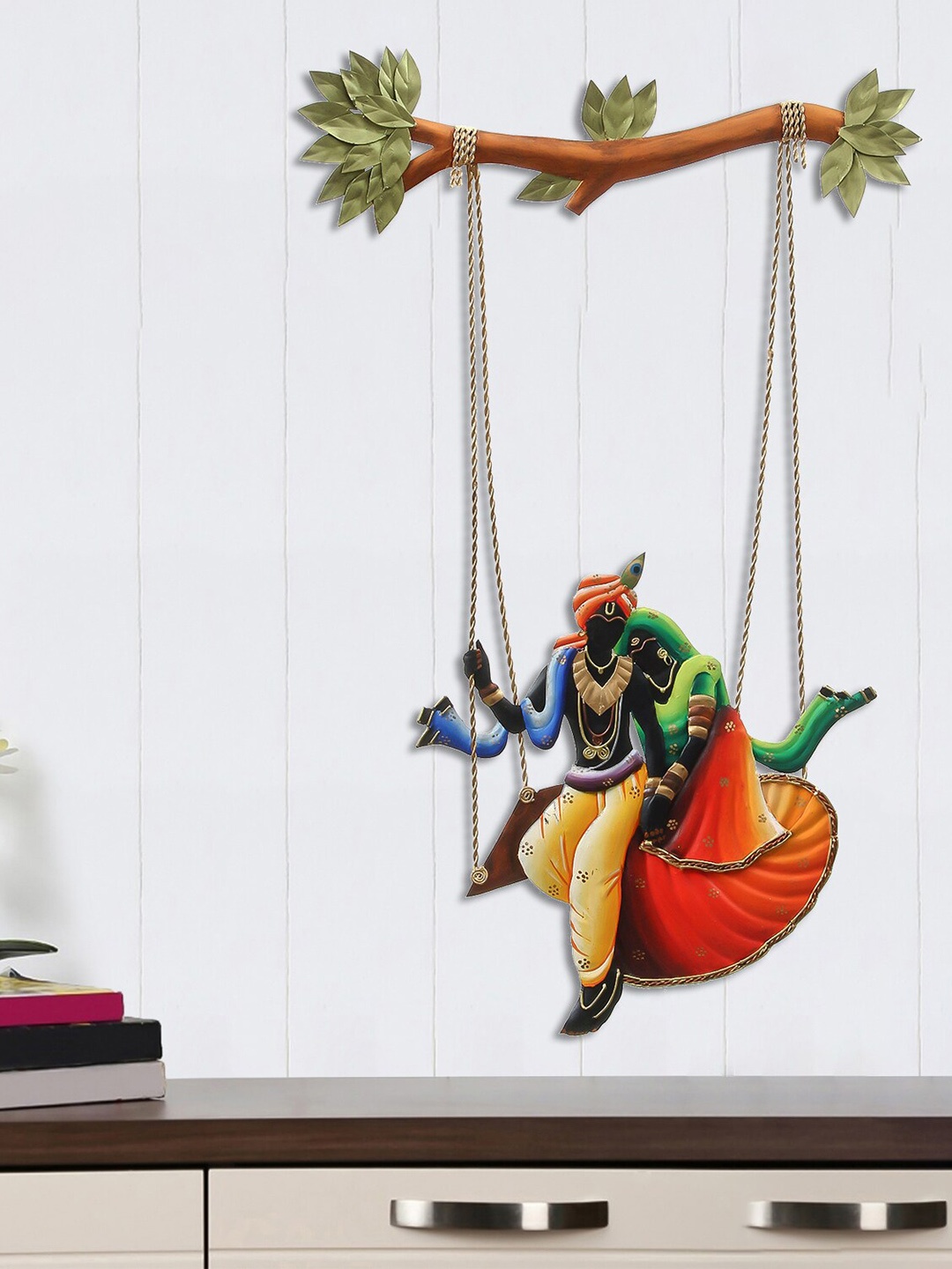 

eCraftIndia Yellow Textured Radha Krishna On Swing Polyresin Idol Wall Hanging
