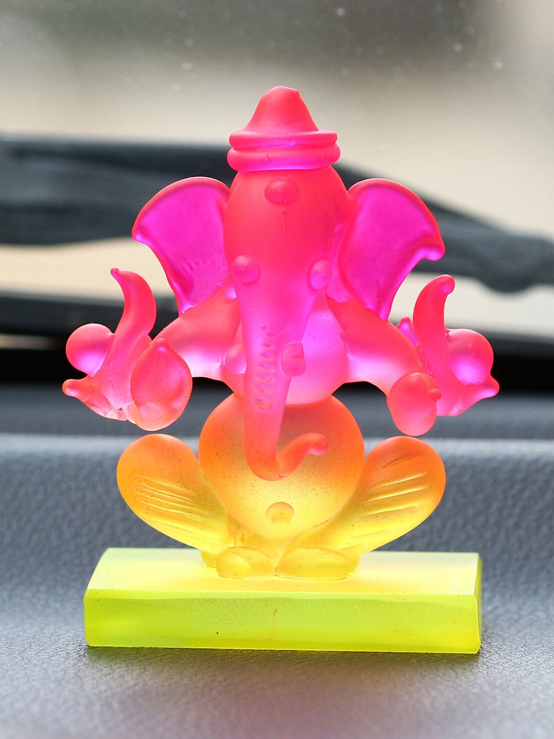 

eCraftIndia Pink & Orange-Coloured Double Sided Crystal Car Ganesha Showpiece