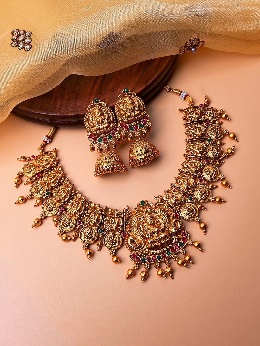 

StileAdda Gold Plated Stone Studded Temple Jewellery Set