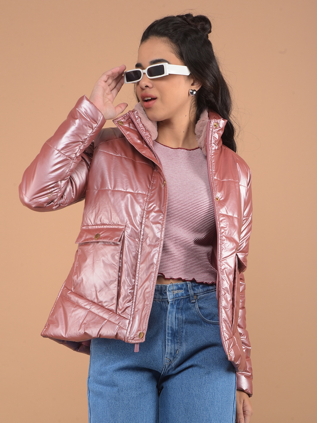 

Crimsoune Club Mock Collar Puffer Jacket, Peach