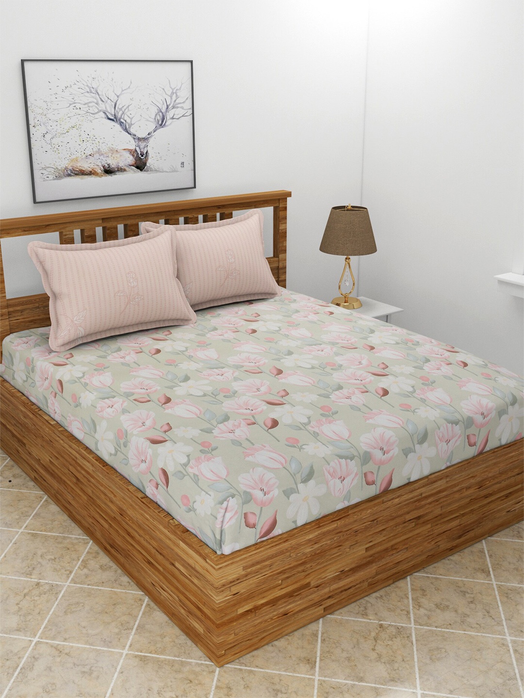 

MORADO Pink & Blue Printed 210 TC King Bedsheet with 2 Pillow Covers