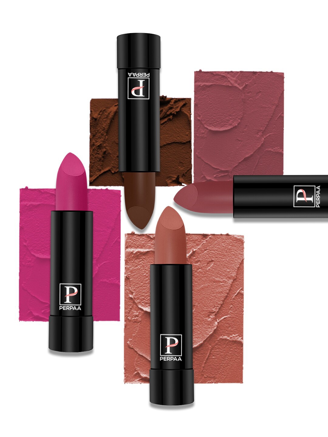 

PERPAA Set Of 4 Creamy Matte Bullet Lipstick - 3.5g Each - 62-67-71-110, Brown