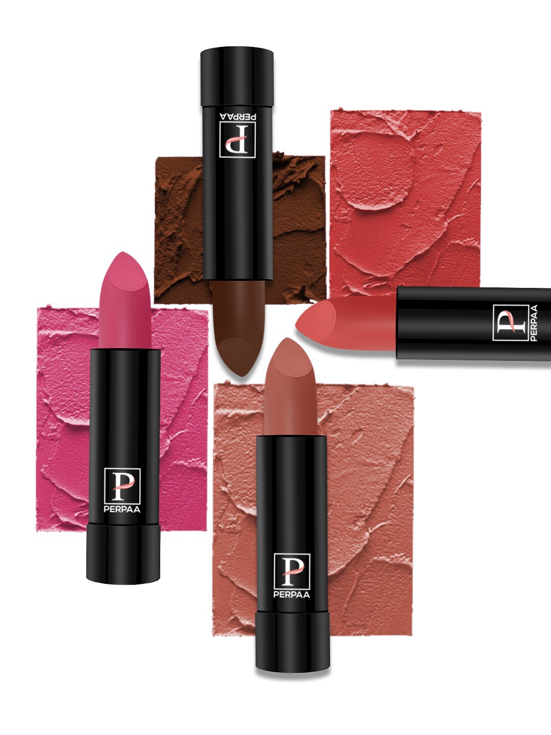 

PERPAA Set Of 4 Creamy Matte Bullet Lipstick 3.5g Each - 60-62-67-93, Pink