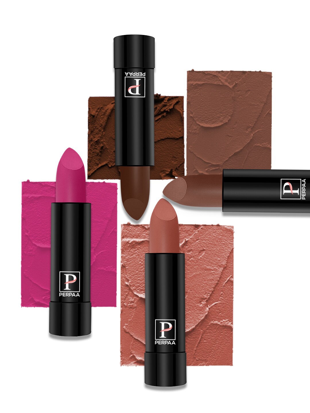 

PERPAA Set Of 4 Creamy Matte Bullet Lipstick 3.5g Each - 62-67-71-111, Brown