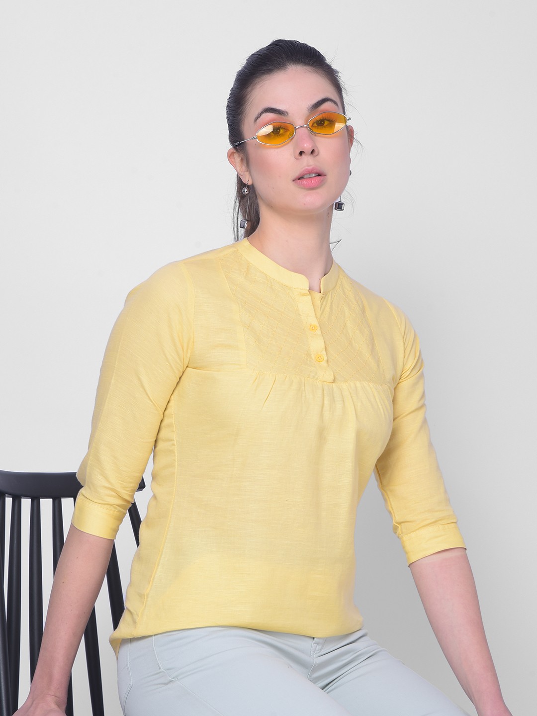 

Crimsoune Club Mandarin Collar Top, Yellow