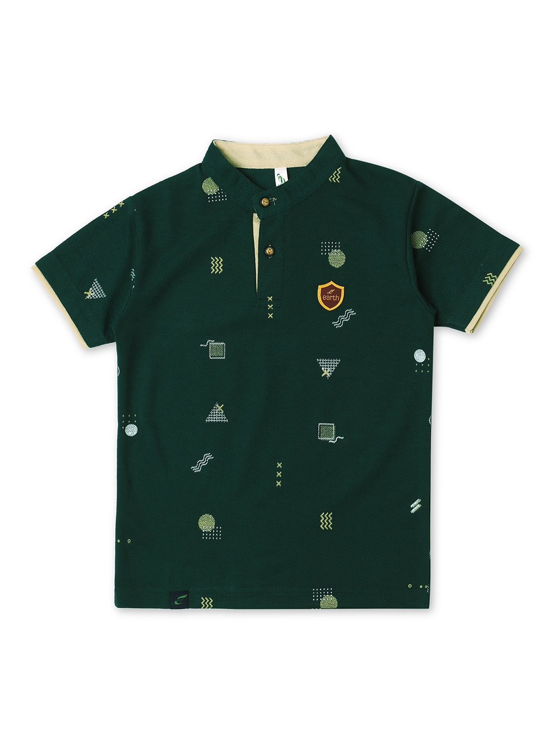 

earth conscious Boys Geometric Printed Henley Neck Cotton T-shirt, Olive