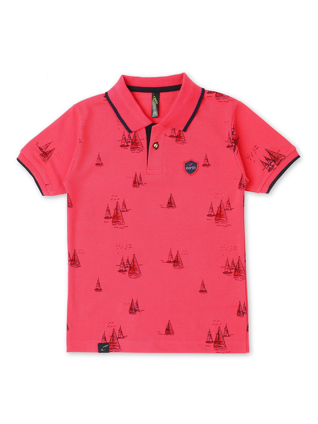 

earth conscious Boys Conversational Printed Polo Collar Cotton T-shirt, Peach