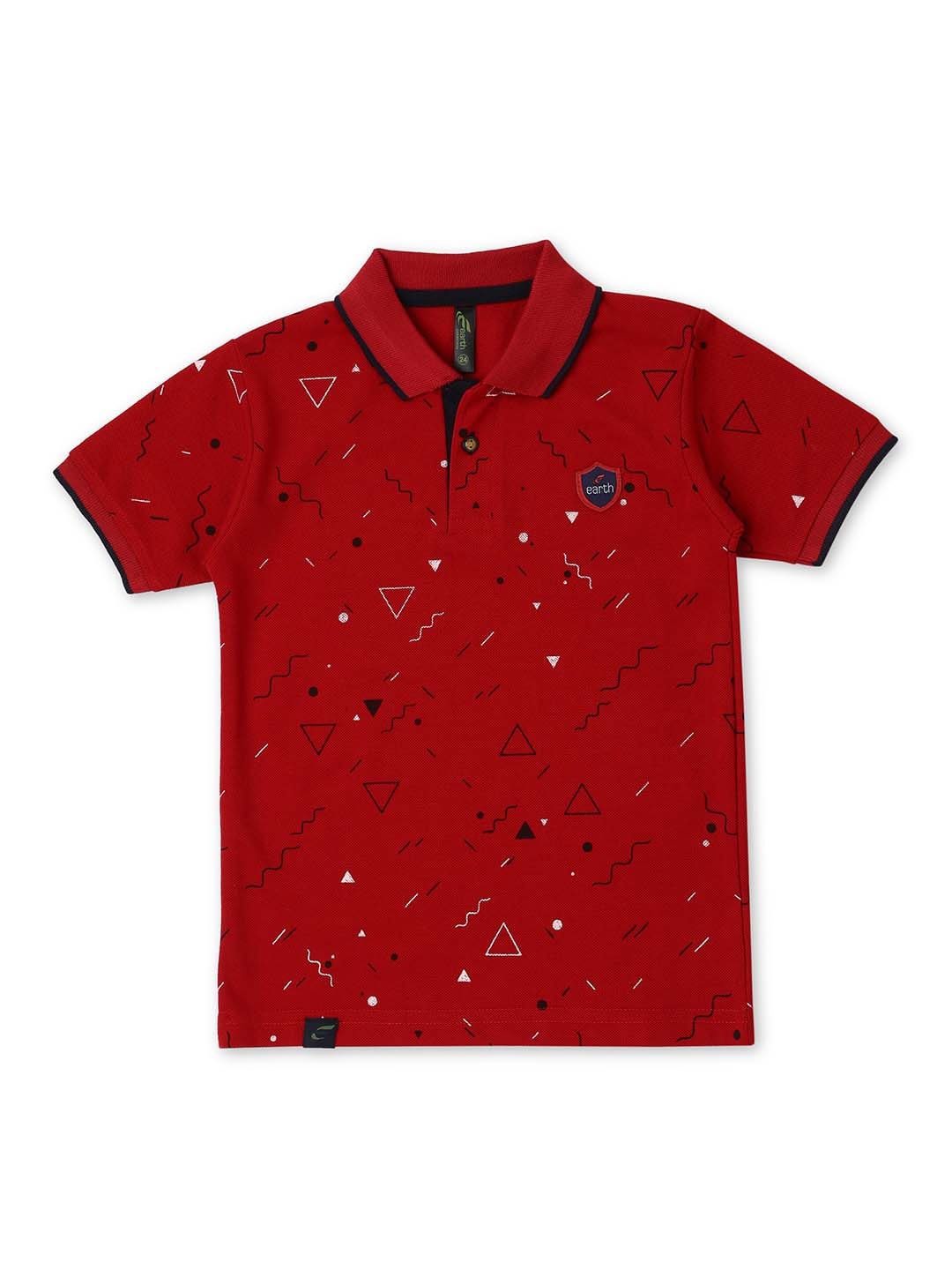 

earth conscious Boys Geometric Printed Polo Collar Cotton T-shirt, Red