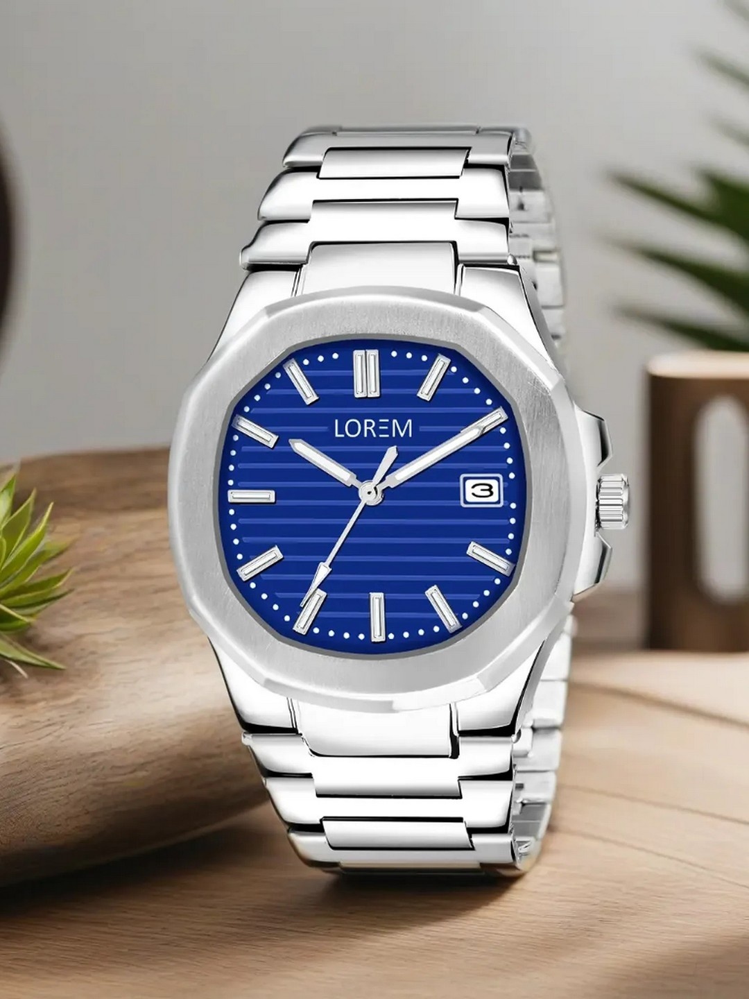 

LOREM Men Printed Dial & Stainless Steel Straps Analogue Watch LR145, Blue