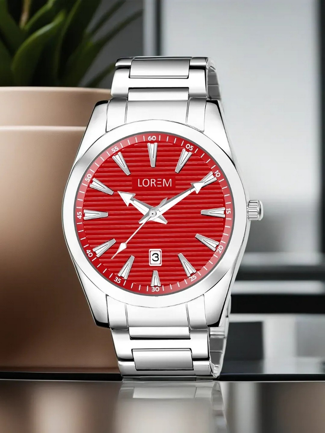 

LOREM Men Textured Dial & Stainless Steel Straps Analogue and Digital Watch LR151, Red