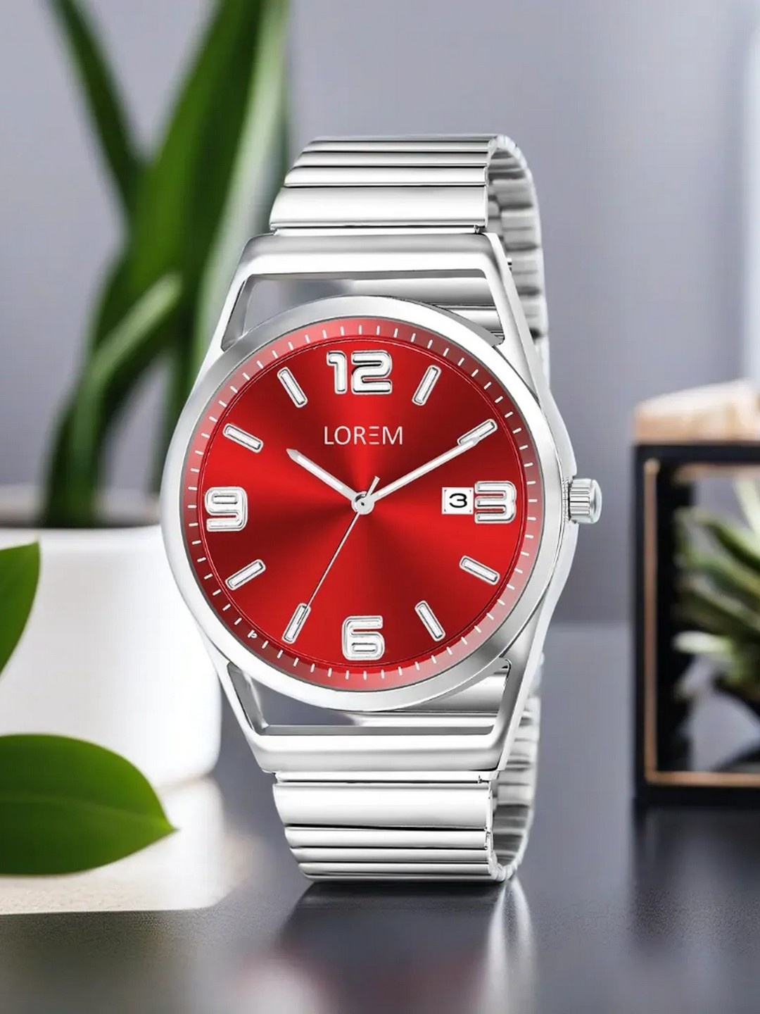 

LOREM Men Textured Dial & Stainless Steel Straps Analogue Watch LR156, Red