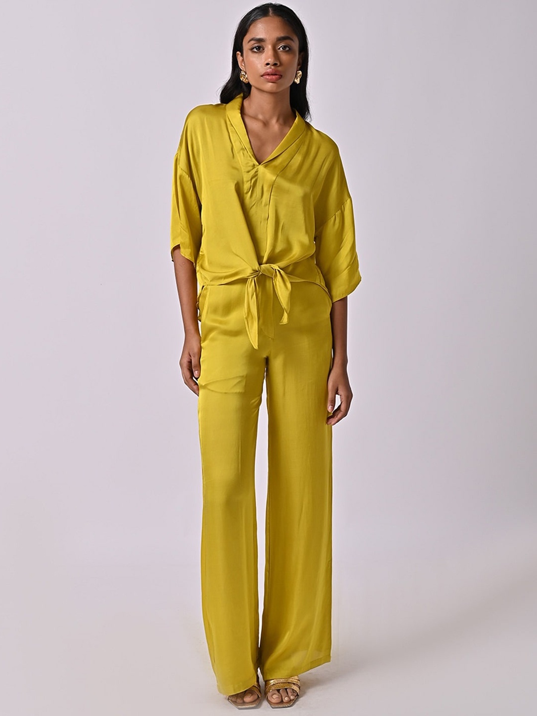 

MISSY Women Relaxed Straight Leg High-Rise Modal Parallel Trousers, Yellow