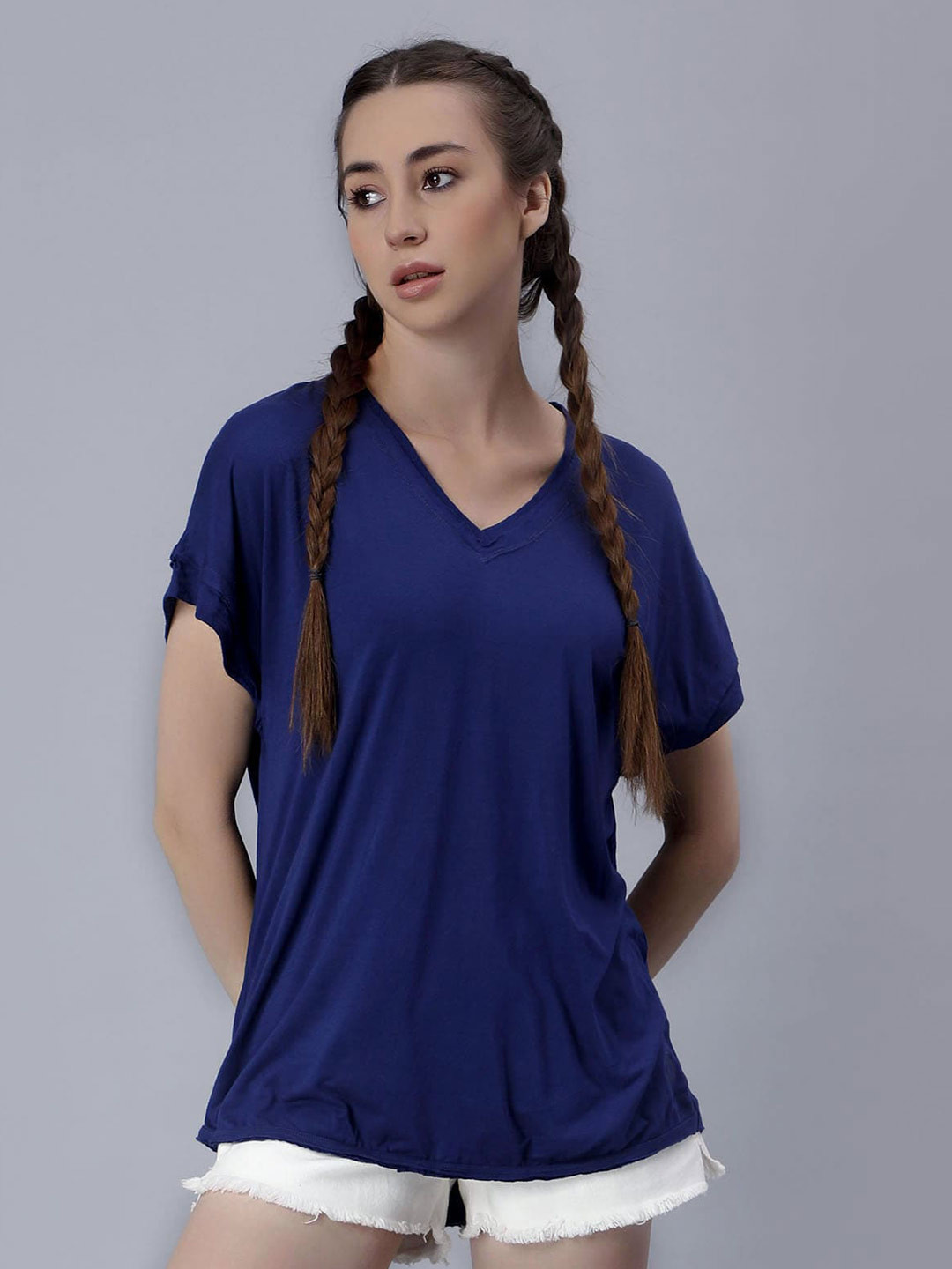 

Pritla V-Neck Cotton Top, Blue