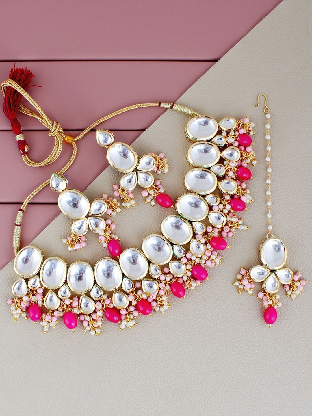 

LUCKY JEWELLERY Gold-Plated Kundan- Studded Jewellery Set